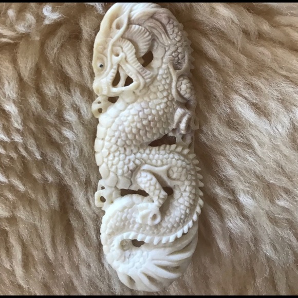 Vintage Hand Carved Dragon Pendant Necklace - Picture 2 of 5